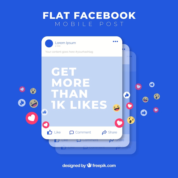 Вектор мобильный пост facebook с плоским дизайном