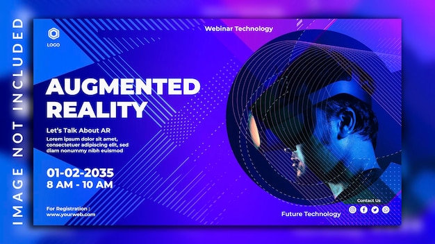 Facebook omslag metaverse voor webinar conferentie neon futuristisch augmented reality bannerontwerp met een mannenfoto