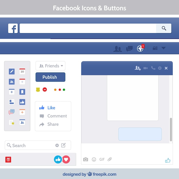 Vector facebook pictogrammen en knoppen