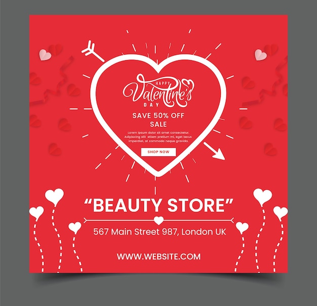 Facebook post design with discount offer big sale valentines day premium vector