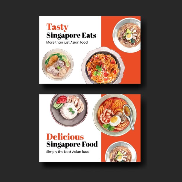 Facebook-sjabloon met Singapore keukenconcept, aquarelstijl