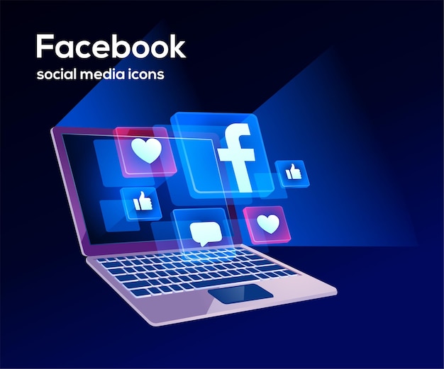 Vector facebook social media iconen met laptop symbool