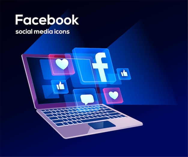 Icone di social media di facebook con il simbolo del computer portatile