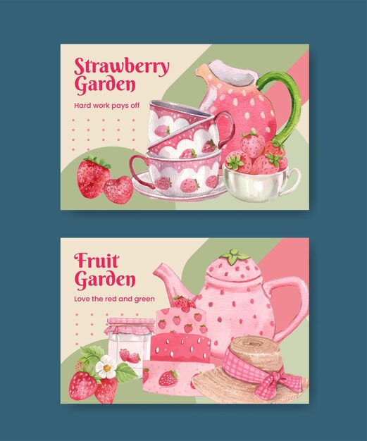 Facebook template with strawberry harvest conceptwatercolor stylexdxa