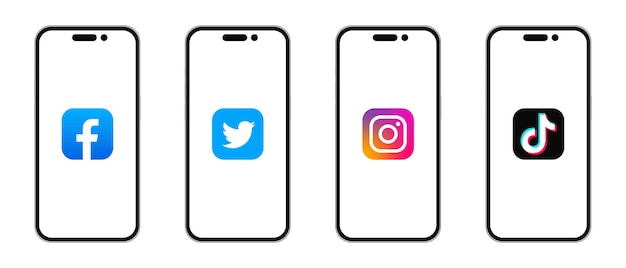 Facebook、twitter、instagram、tiktok のアイコン。 iphone 14 pro max 画面上のソーシャル ネットワークのロゴ。