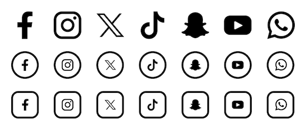 Vector facebook twitter instagram youtube snapchat whatsapp tik tok social media logos social media icons