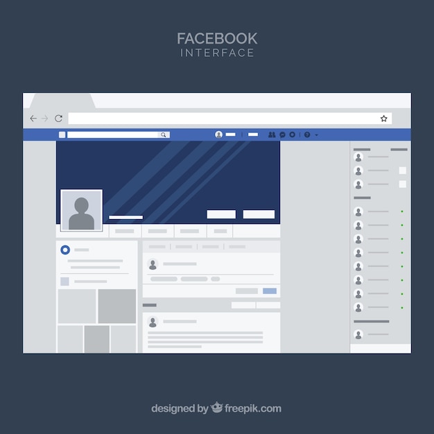 Interfaccia web di facebook con design minimalista