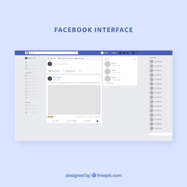 Vector facebook-webinterface met minimalistisch ontwerp