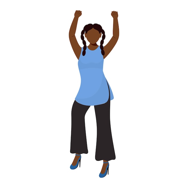 Vector faceless african young girl raising fist up in standing pose.