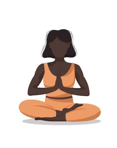 Faceless black woman sitting in lotus yoga pose Mental health control and personal harmony concept