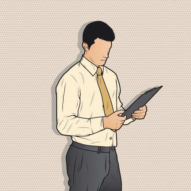 faceless businessman holding file board