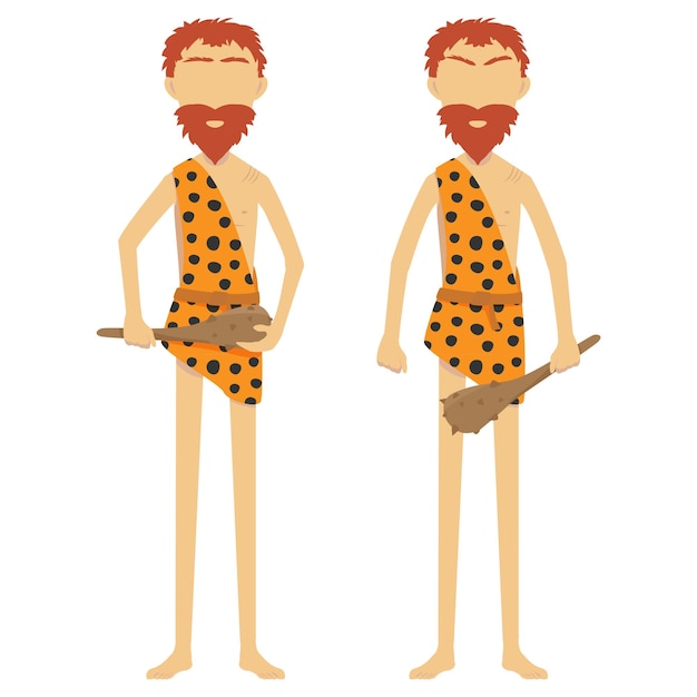 Faceless cartoon caveman holding wooden club