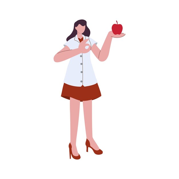 Faceless Female Dietitian Or Nutritionist Prescribing Diet As Apple On White Background