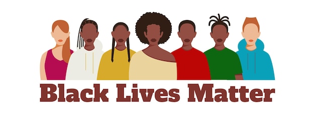 Vector faceless multinational female group on white background for black lives matter concept.