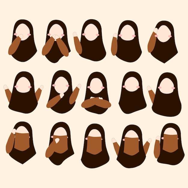 Vector faceless muslim girl in different expression