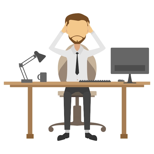 Faceless office worker holding his head