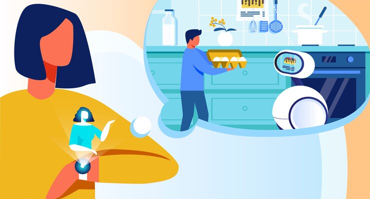 Vector faceless woman using smart watch illustration