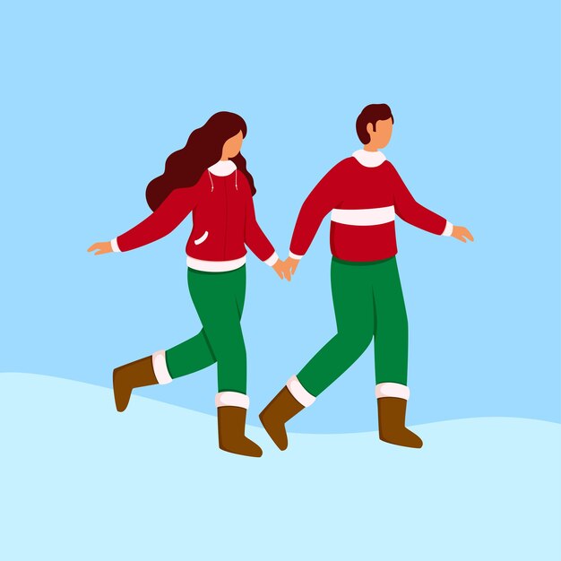 Faceless Young Couple Wear Woolen Clothes In Walking Pose.