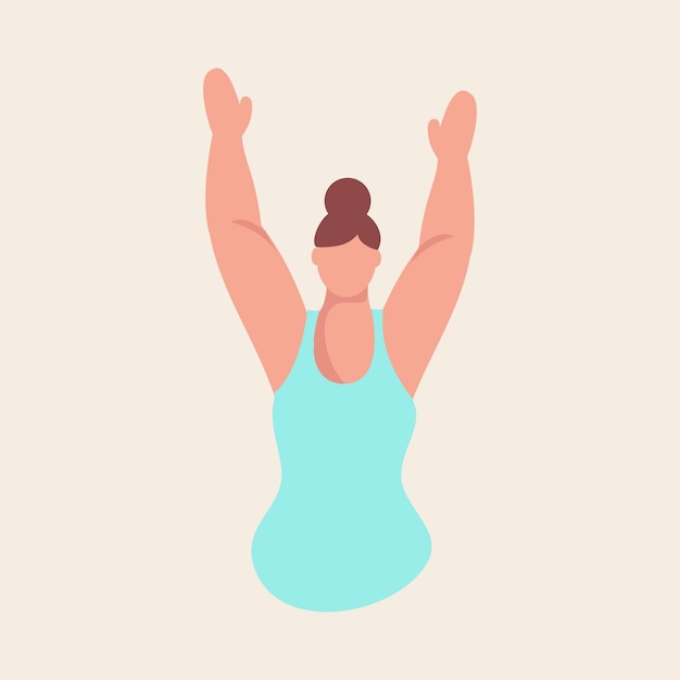 Faceless Young Lady Raising Her Hand Up On Beige Background