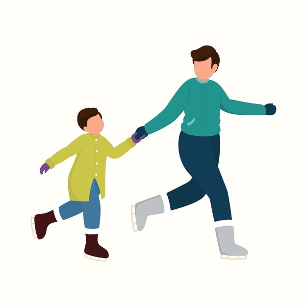 Faceless Young Man And His Son Ice Skating Together On White Background