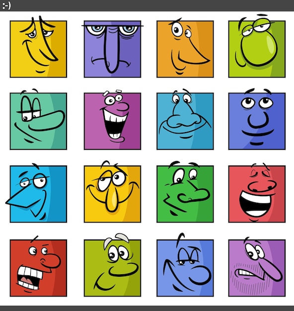 Faces or emotions cartoon illustration set