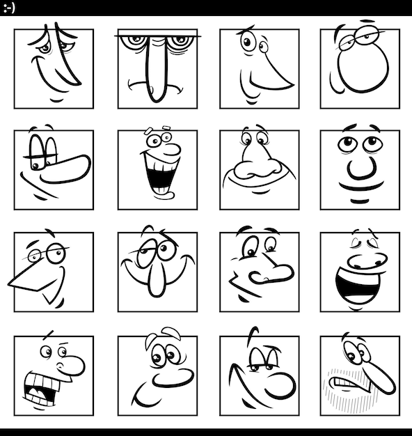 Faces or emotions cartoon illustration set