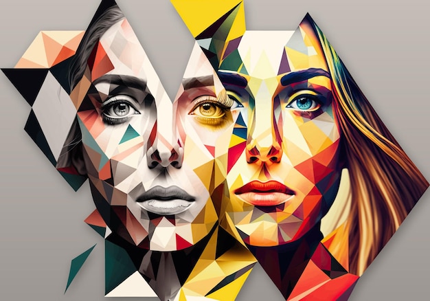 Faces of women in realistic polygonal style Illustration for women's or mothers' day Vector illustration EPS 10