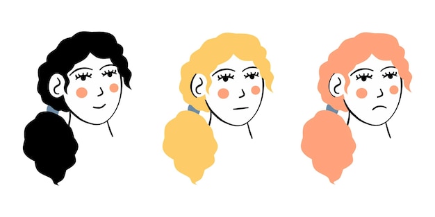 Vector faces of women with different emotions