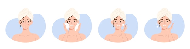 Facial cleansing and beauty treatment steps illustration