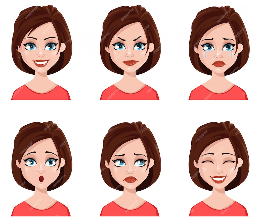 Premium Vector | Facial expressions of cute woman.