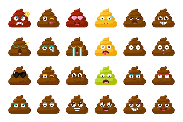 facial expressions moods of emoji poop piles set