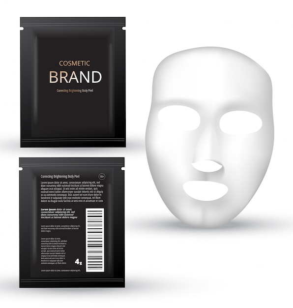 Vector facial mask cosmetics packaging. cosmetics sachet.