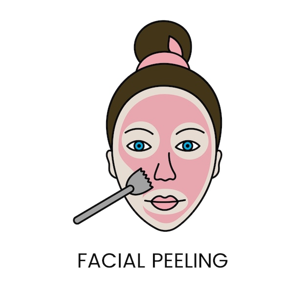 Facial peeling with laser cosmetology in vector woman's face with a cosmetic mask on her face