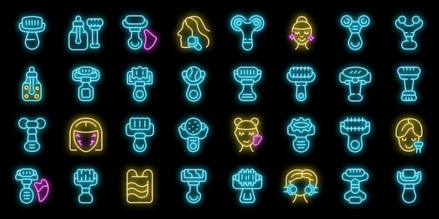 Facial roller icons set vector neon