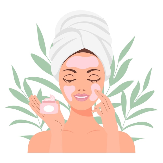 facial skin care a woman takes care of her skin cosmetic masks patches cream lotion soap face
