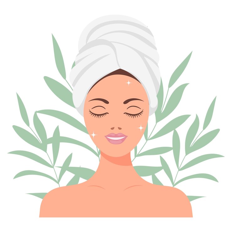 Vector facial skin care a woman takes care of her skin cosmetic masks patches cream lotion soap face