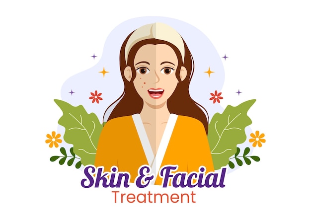 Facial and Skin Treatment Illustration with Women Skin Care Procedure or SPA Wellness in Templates