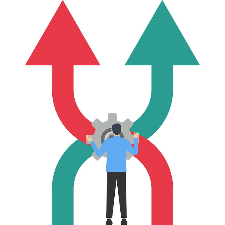 Vector facing a downturn in the stock market or bear market economic volatility recovering from the stock
