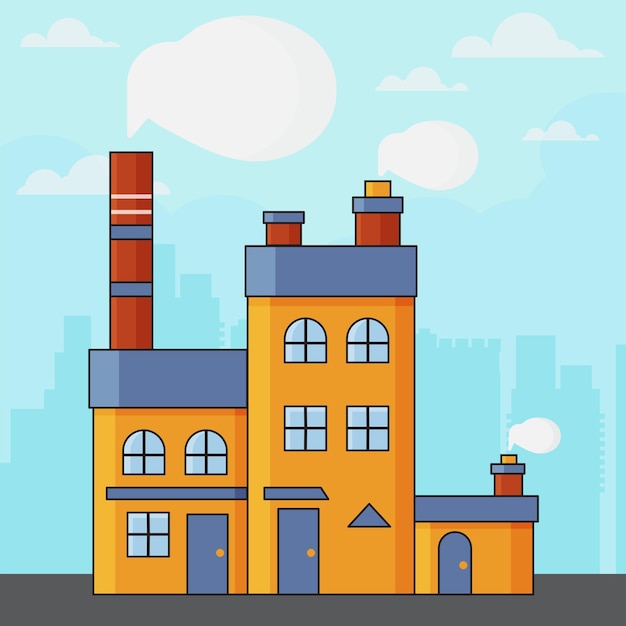 Factory building chimney icon illustrations set isolated on the colored background