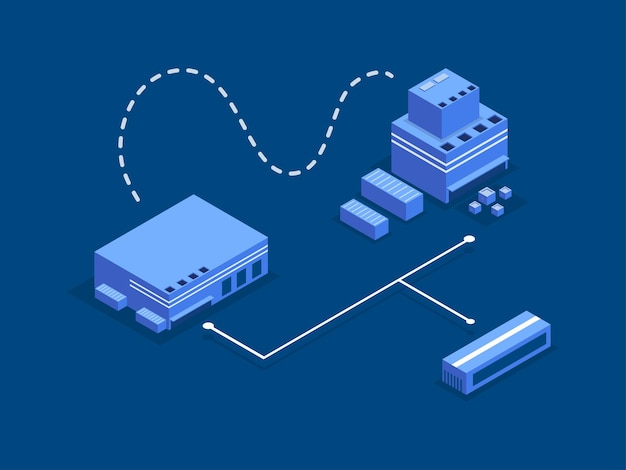 Factory business buildings with isometric style