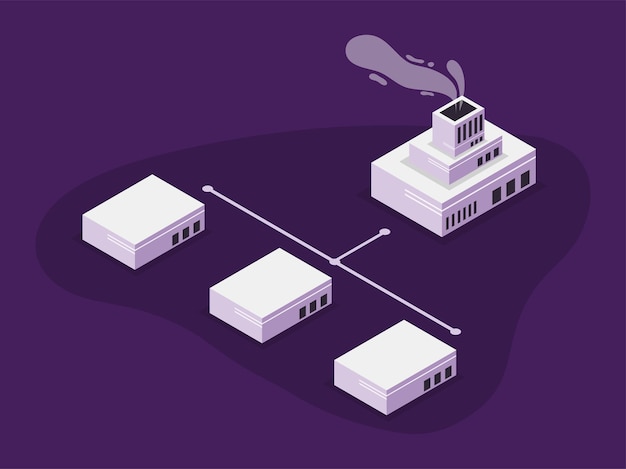 factory business buildings with isometric style