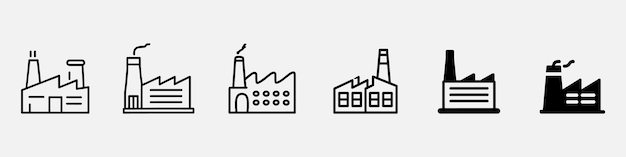 공장 아이콘 세트 산업 건물 픽토그램 아이콘 산업 건물 공장 및 발전소