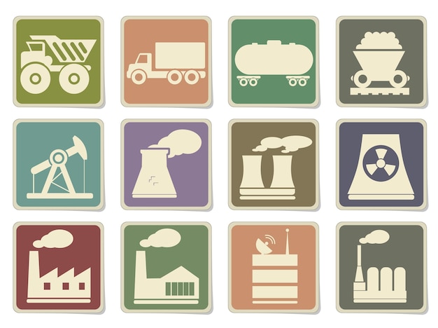 Factory and Industry  icons on cardboard labels