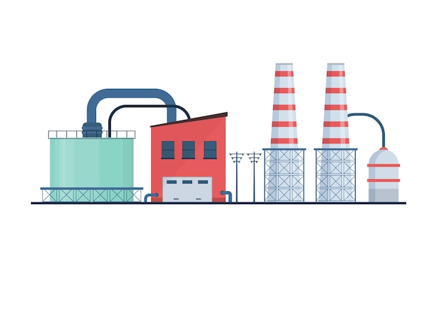 Factory industry manufactory power electricity buildings flat icons set nuclear power stations