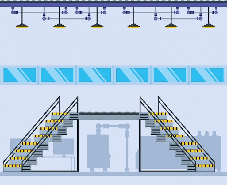 Vector factory inside place with stairs
