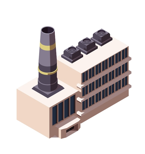 factory isometric icon plant with chimney tower or pipe industrial building chemical production