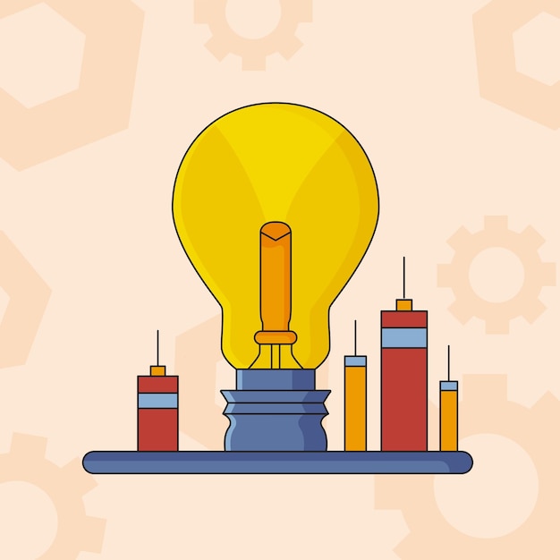 Factory light bulb icon illustrations set isolated on the colored background