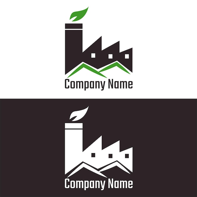 Factory logo with exhaust outlet Green emissions and carbon reduction icon industry symbol