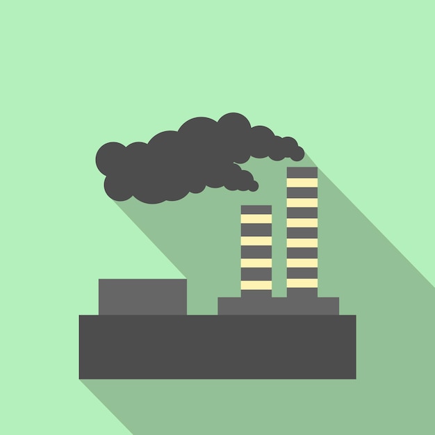 Factory pollution flat icon Colorful symbol on a green background