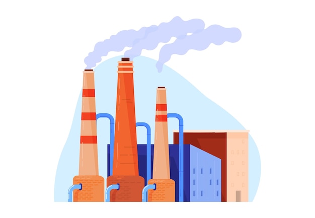 Factory power industry pollution environment oil refinery design cartoon style vector illustration